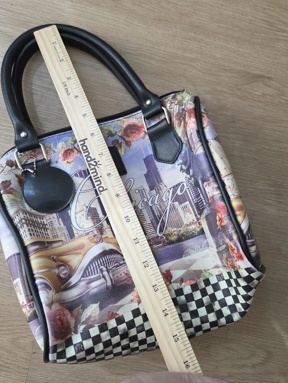 Robin Ruth Chicago City Skyline Print Satchel Duffle Multi-Color Womens